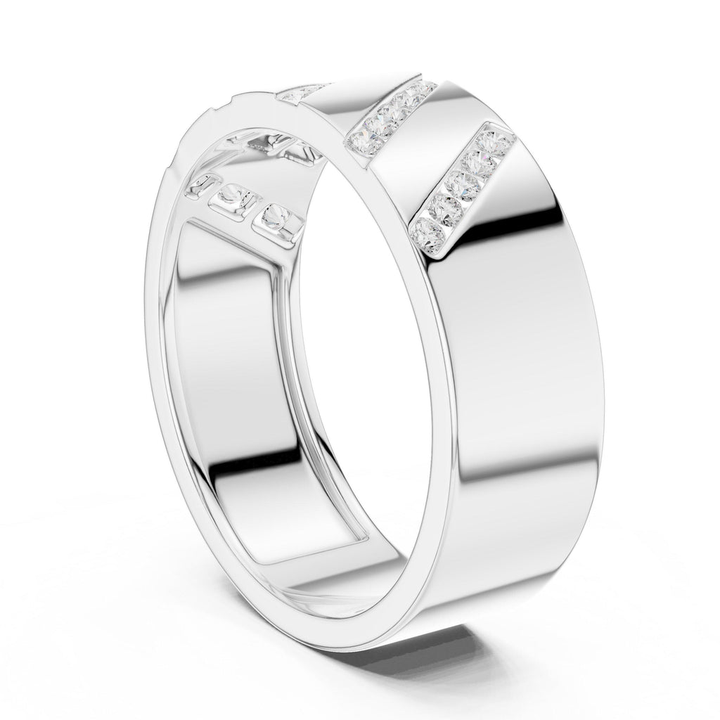 Men's Wide Moissanite Band with Diagonal Pavé – 925 Sterling Silver, 18K Gold Vermeil