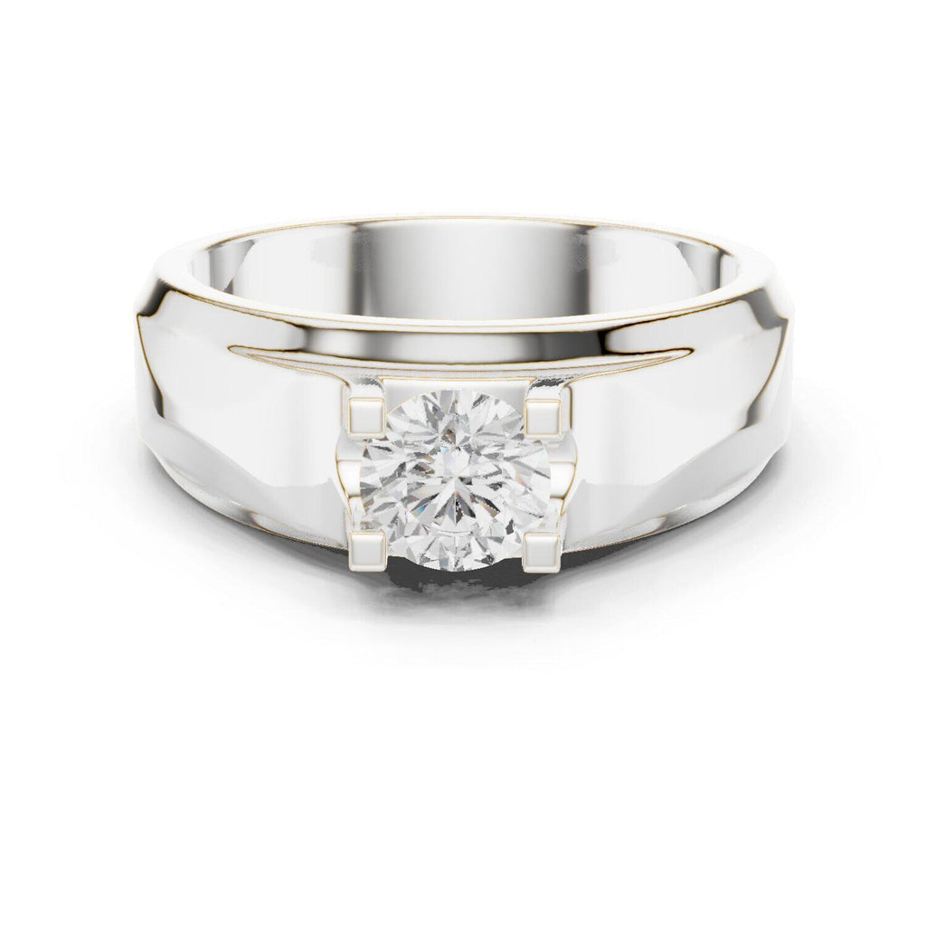 Men's Round Moissanite Ring with Raised Shoulders – 925 Sterling Silver, 18K Gold Vermeil