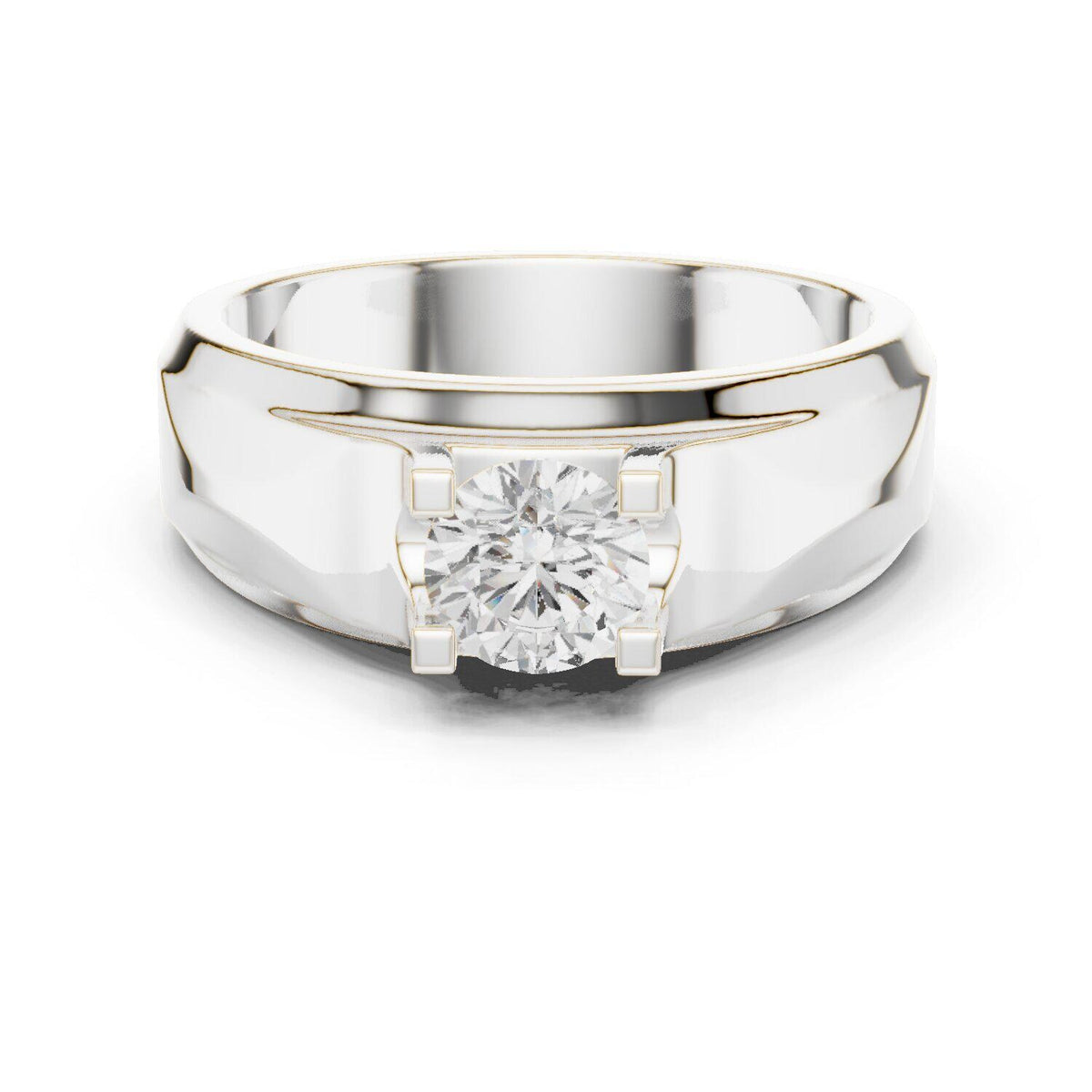 Men's Round Moissanite Ring with Raised Shoulders – 925 Sterling Silver, 18K Gold Vermeil