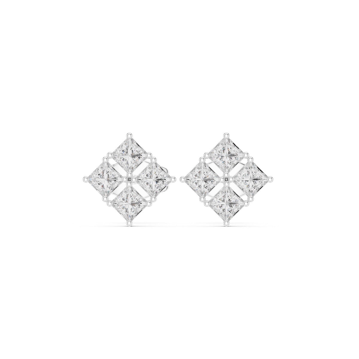 Princess Moissanite Four-Stone Stud Earrings – 925 Sterling Silver, 18K Gold Vermeil