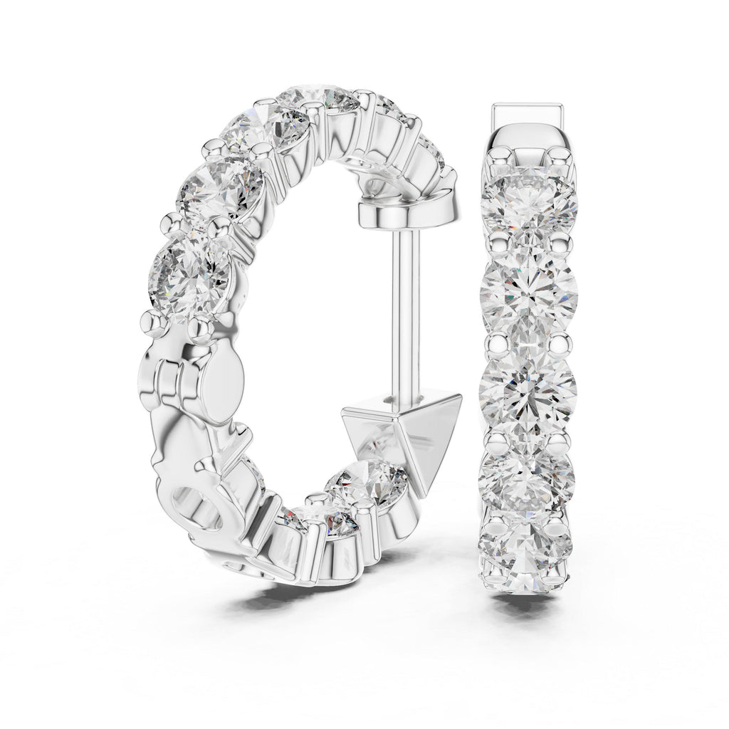 Round Moissanite Inside-Out Hoop Earrings – 925 Sterling Silver, 18K Gold Vermeil