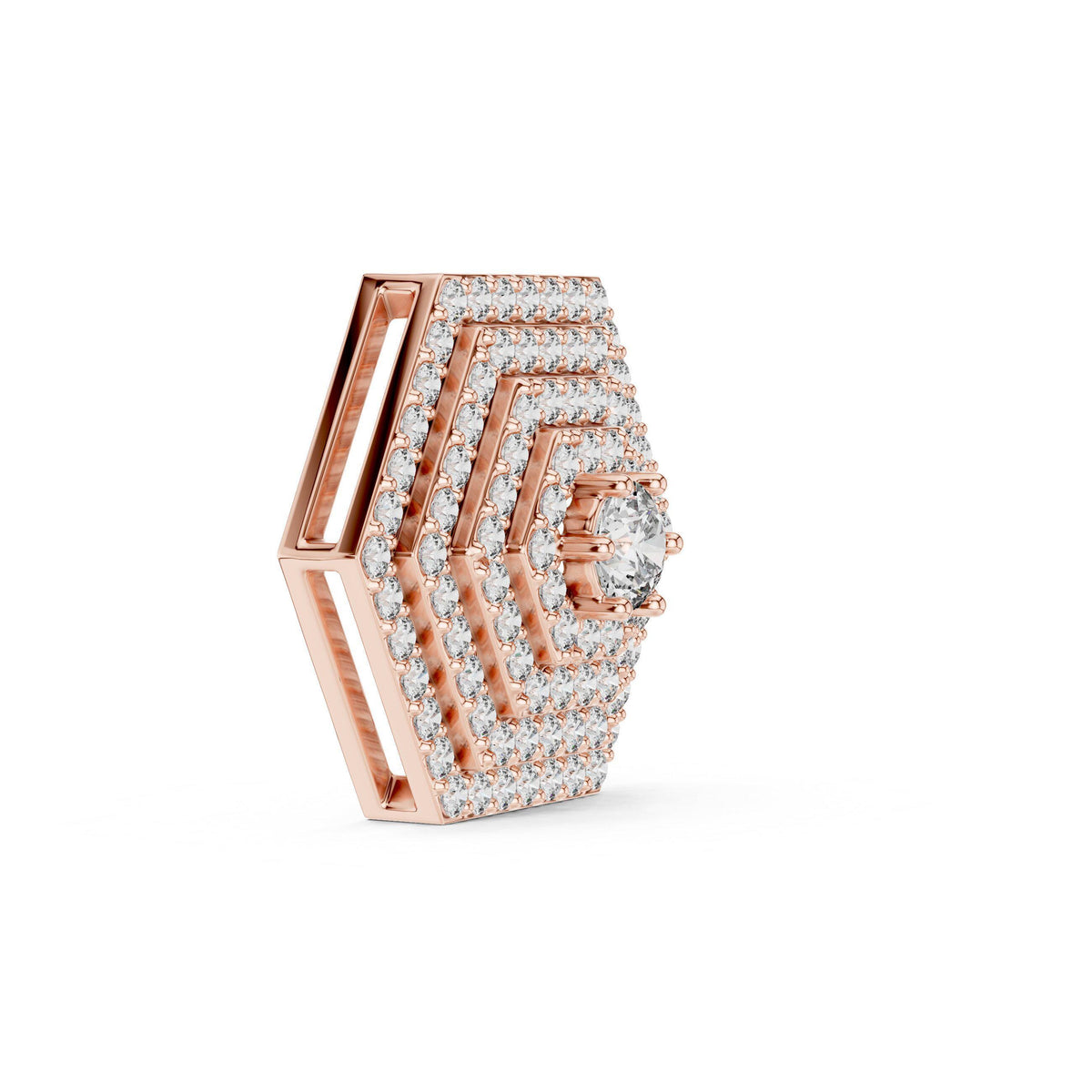Moissanite Hexagon Pavé Pendant Necklace – 925 Sterling Silver, 18K Gold Vermeil