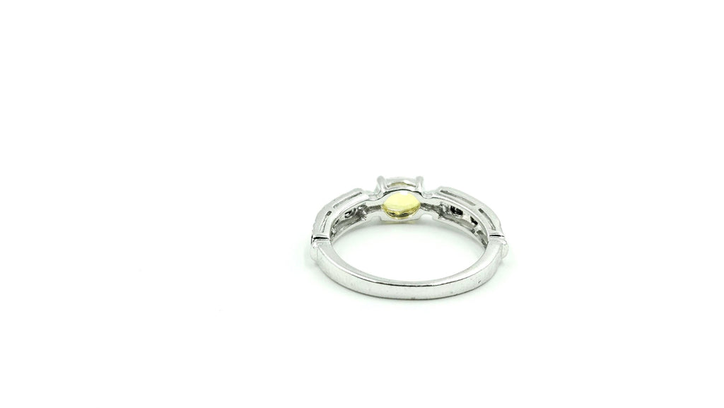 Oval Yellow Sapphire & Black Diamond Ring – 925 Sterling Silver, 18K White Gold Vermeil