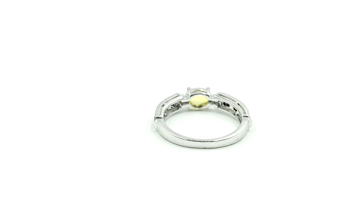 Oval Yellow Sapphire & Black Diamond Ring – 925 Sterling Silver, 18K White Gold Vermeil