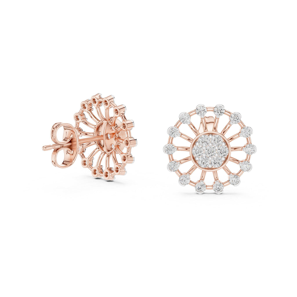 Moissanite Sunflower Medallion Stud Earrings – 925 Sterling Silver, 18K Gold Vermeil