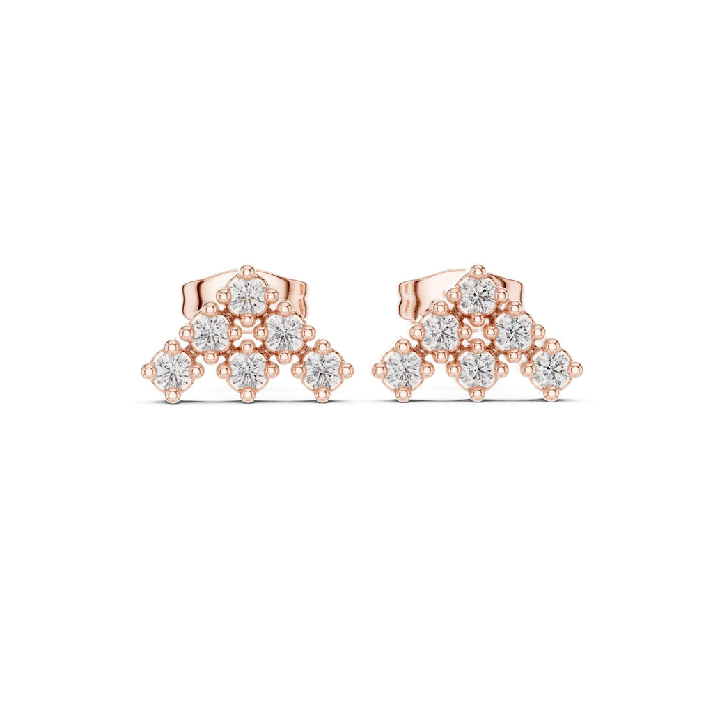 Moissanite Chevron Cluster Stud Earrings – 925 Sterling Silver, 18K Gold Vermeil