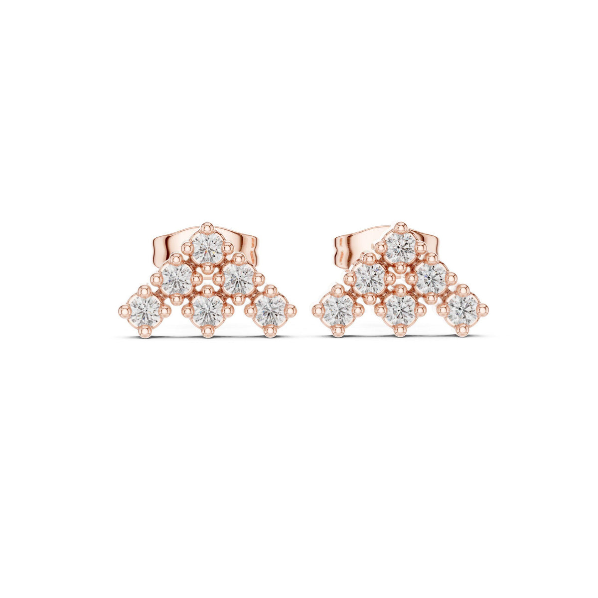Moissanite Chevron Cluster Stud Earrings – 925 Sterling Silver, 18K Gold Vermeil