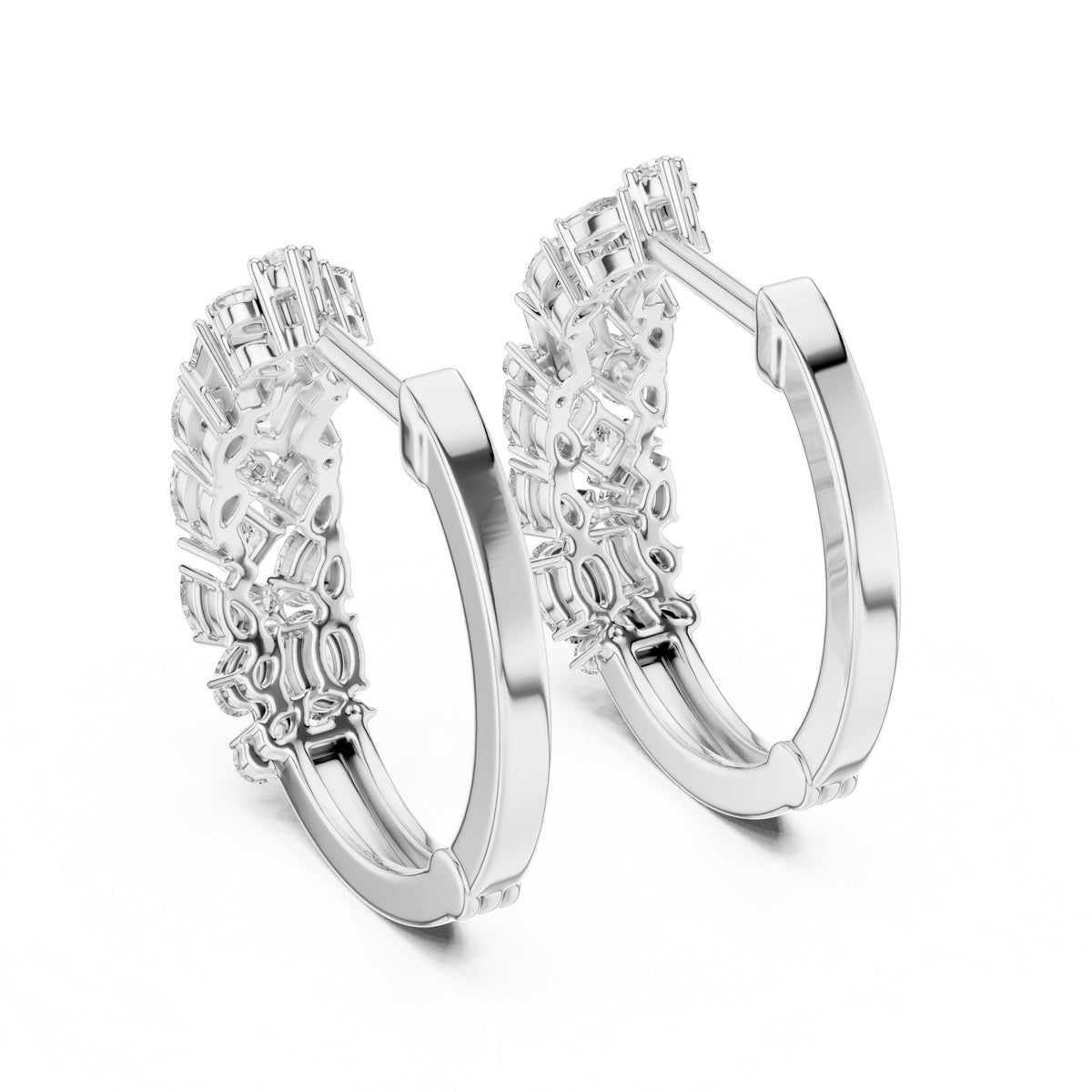 Mixed-Cut Moissanite Cluster Hoop Earrings – 925 Sterling Silver, 18K Gold Vermeil