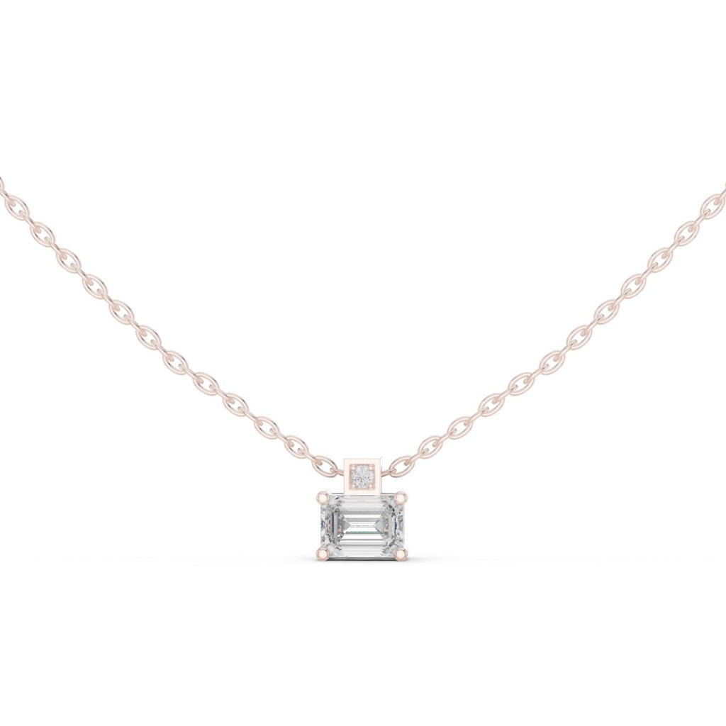 Emerald-Cut Moissanite Solitaire Necklace with Accent – 925 Sterling Silver, 18K Gold Vermeil