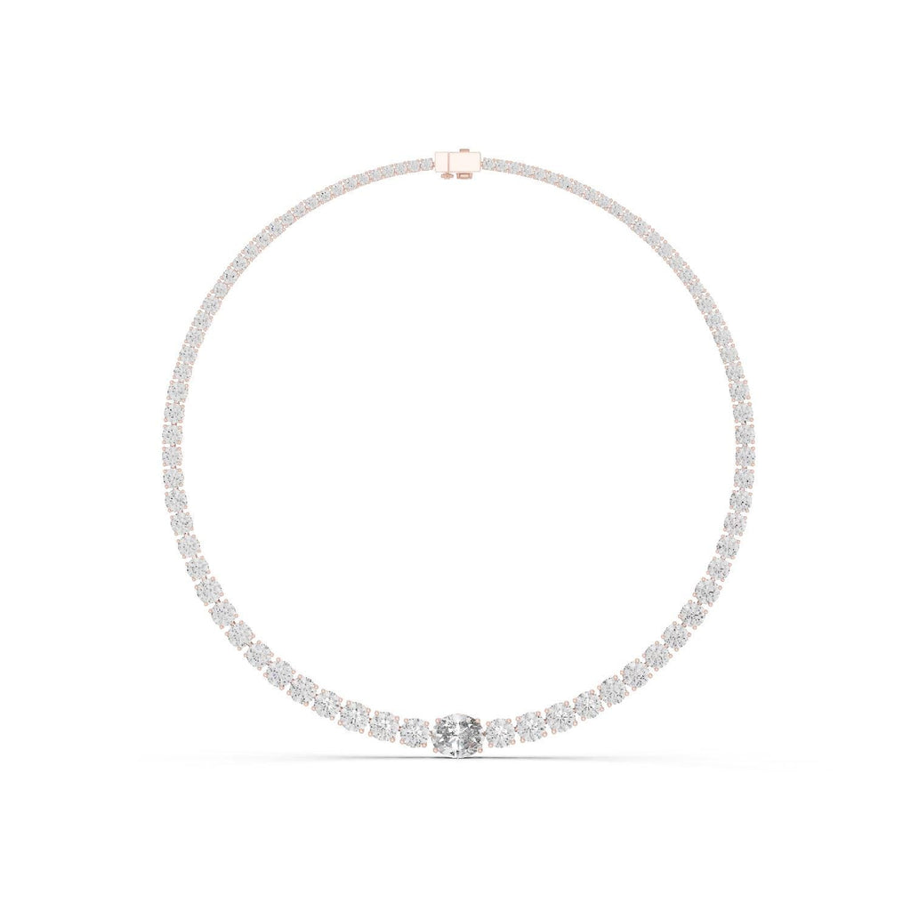 Oval Accent Moissanite Tennis Necklace – 925 Sterling Silver, 18K Gold Vermeil