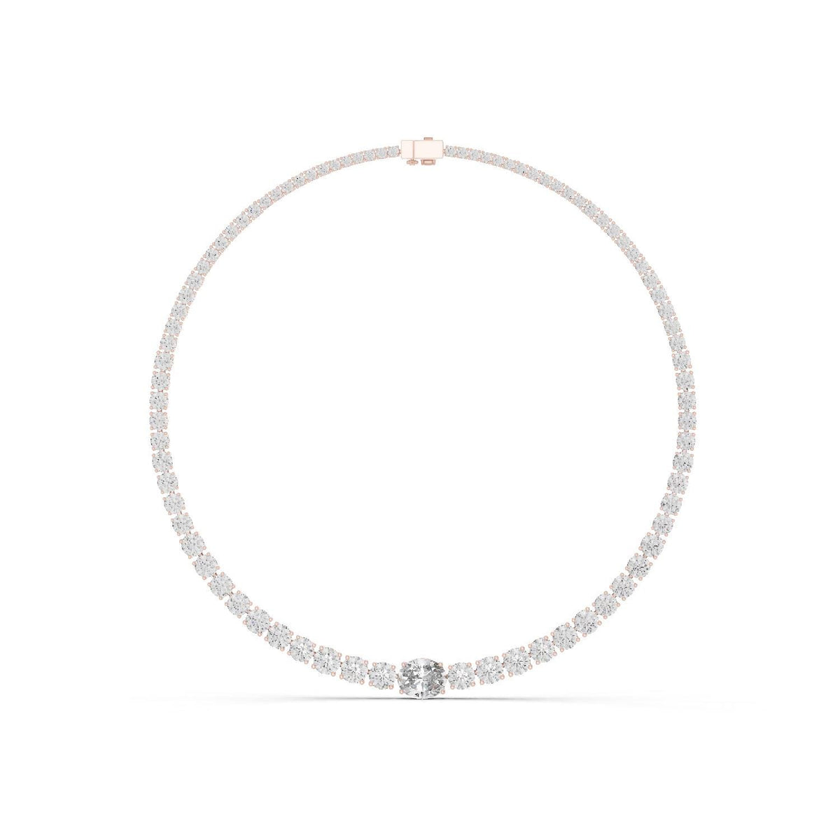 Oval Accent Moissanite Tennis Necklace – 925 Sterling Silver, 18K Gold Vermeil