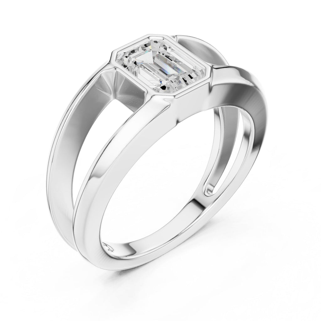 Men's Emerald-Cut Moissanite Ring, Split Band – 925 Sterling Silver, 18K Gold Vermeil