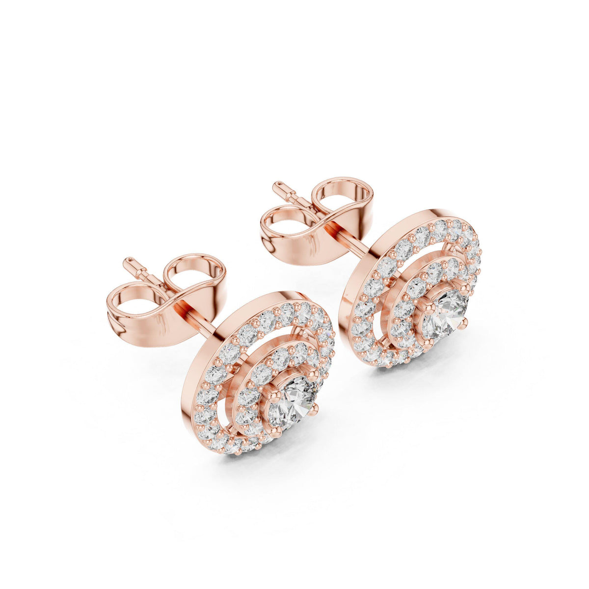 Round Moissanite Double-Halo Stud Earrings – 925 Sterling Silver, 18K Gold Vermeil