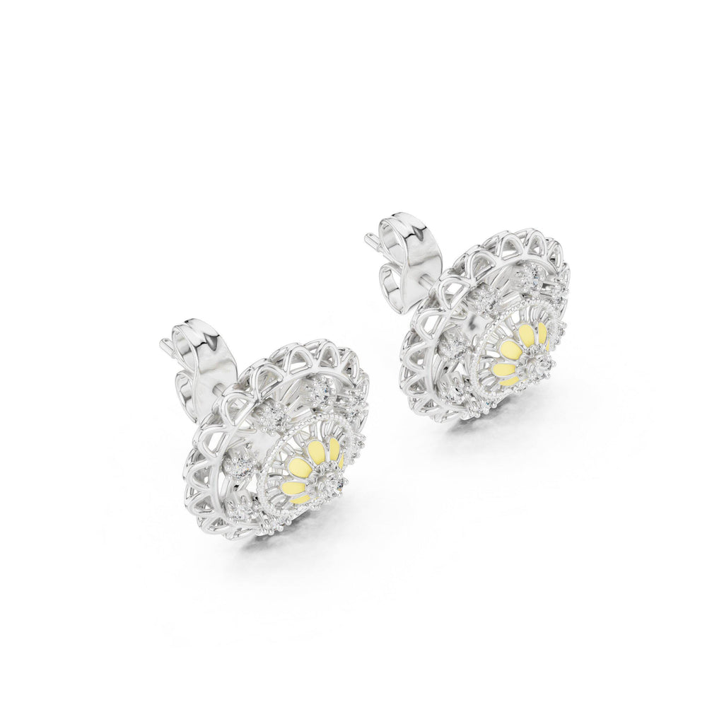 Moissanite Mandala Stud Earrings – 925 Sterling Silver, 18K Gold Vermeil