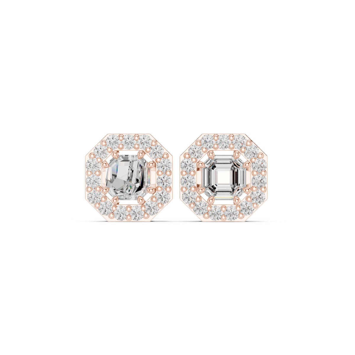 Emerald-Cut Moissanite Octagon Halo Stud Earrings – 925 Sterling Silver, 18K Gold Vermeil
