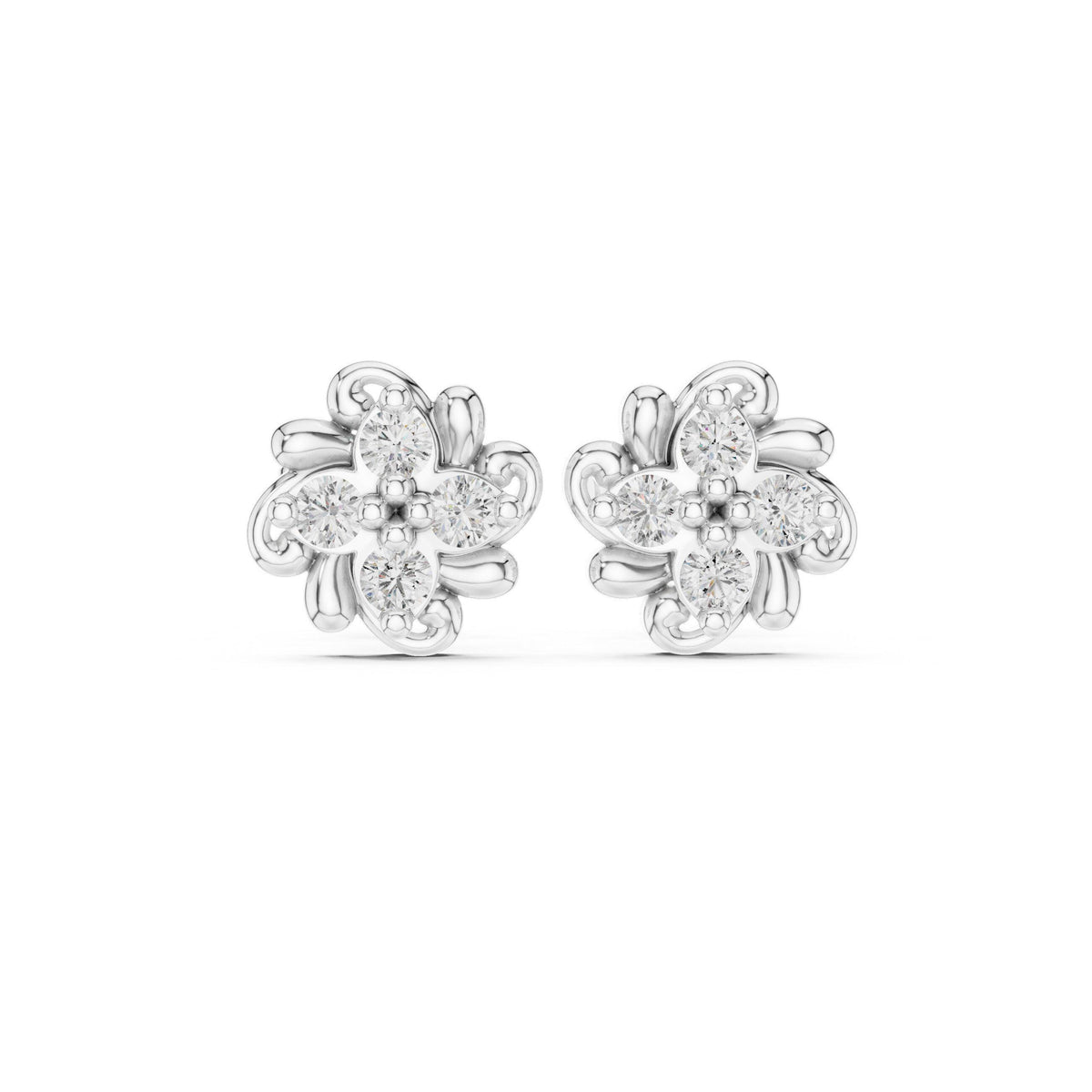 Moissanite Scroll Flower Stud Earrings – 925 Sterling Silver, 18K Gold Vermeil