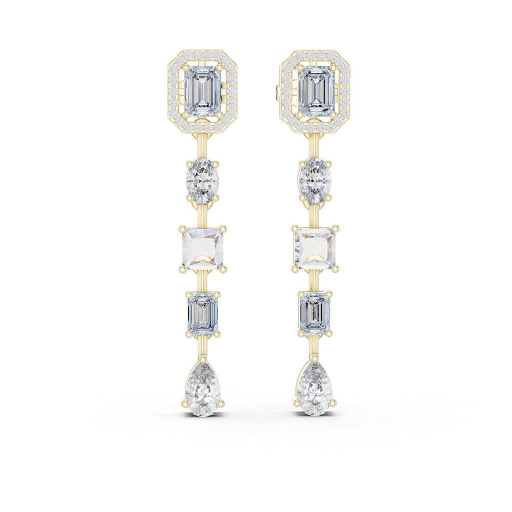 Mixed-Cut Moissanite Linear Drop Earrings – 925 Sterling Silver, 18K Gold Vermeil