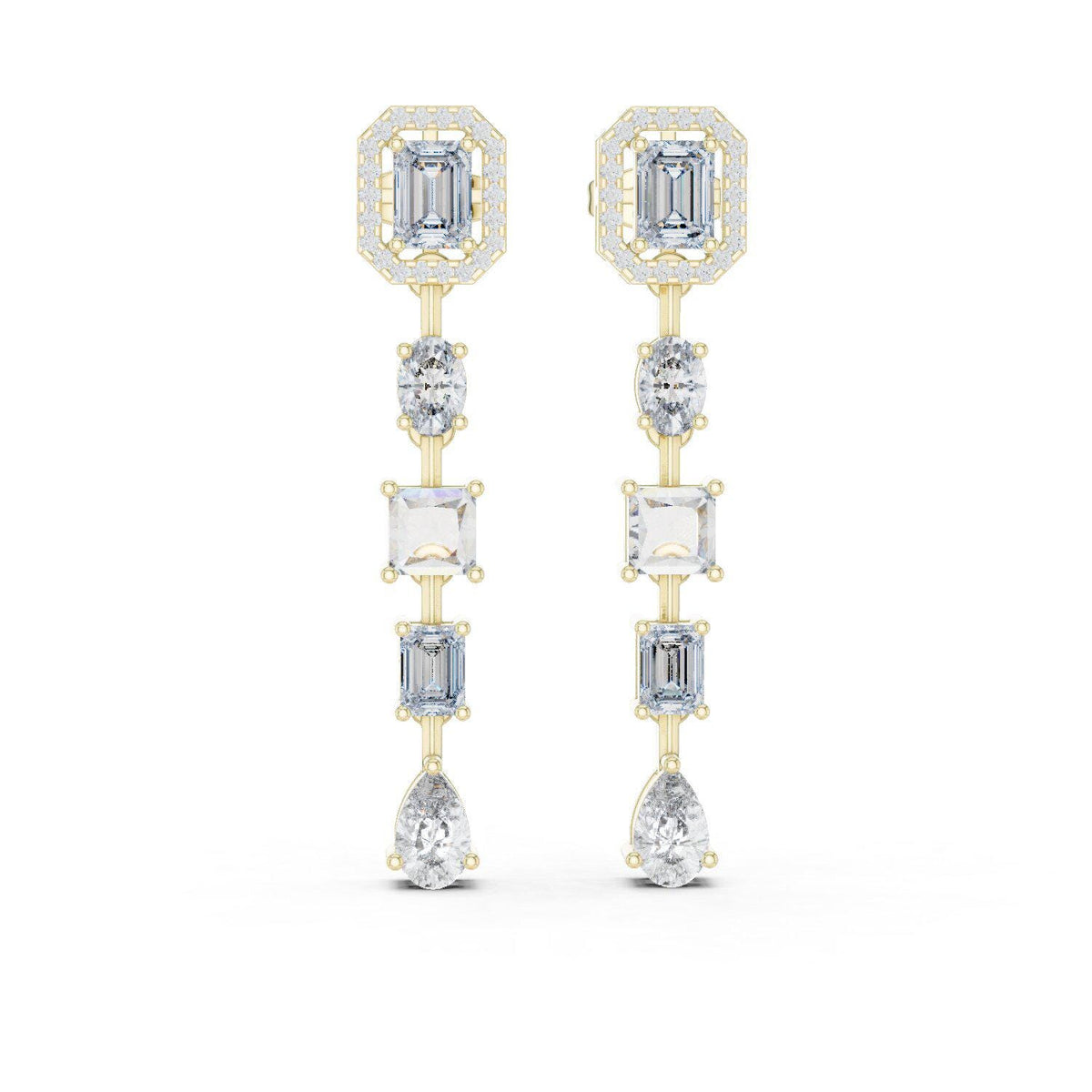 Mixed-Cut Moissanite Linear Drop Earrings – 925 Sterling Silver, 18K Gold Vermeil