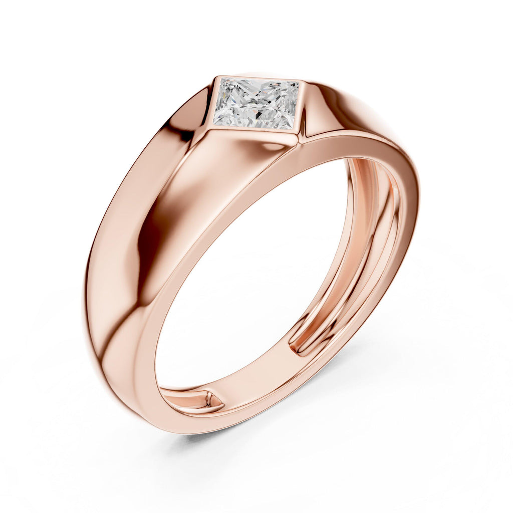 Men's Diamond-Set Princess-Cut Moissanite Ring – 925 Sterling Silver, 18K Gold Vermeil