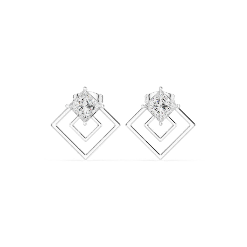 Moissanite Open Square Geometric Stud Earrings – 925 Sterling Silver, 18K Gold Vermeil