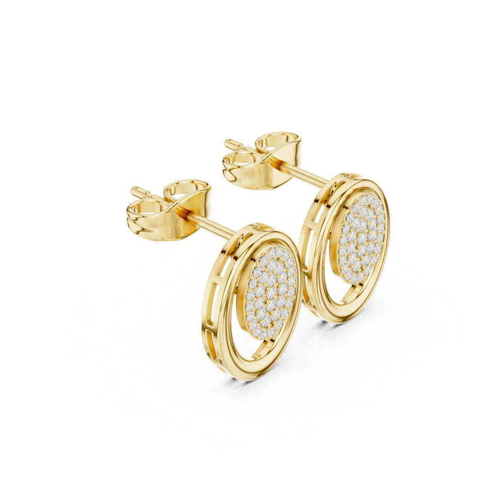 Moissanite Pavé Oval Disc Stud Earrings – 925 Sterling Silver, 18K Gold Vermeil