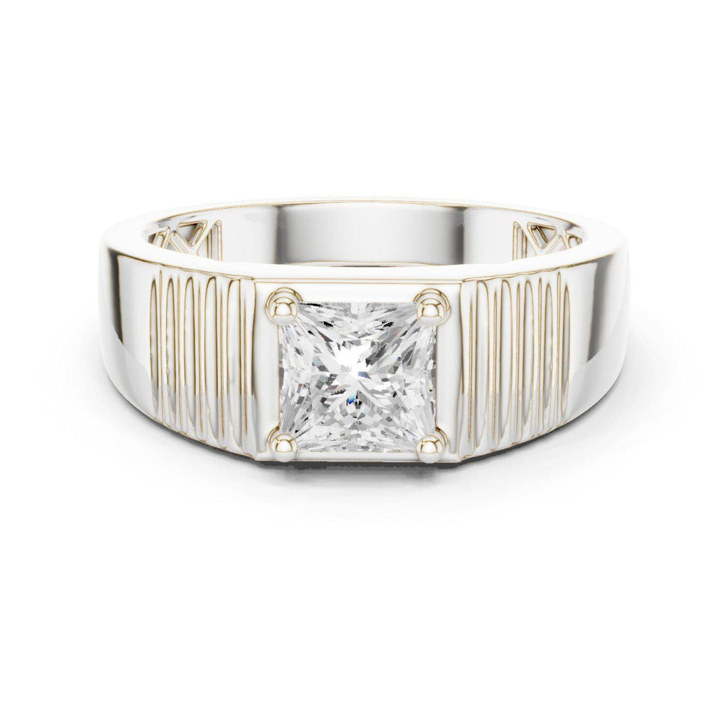 Men's Princess-Cut Moissanite Ring, Grooved Wide Band – 925 Sterling Silver, 18K Gold Vermeil