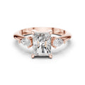 Radiant-Cut Moissanite Three-Stone Ring with Pear Side Stones – 925 Sterling Silver, 18K Gold Vermeil