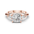 Cushion Moissanite Three-Stone Ring with Pear Side Stones – 925 Sterling Silver, 18K Gold Vermeil