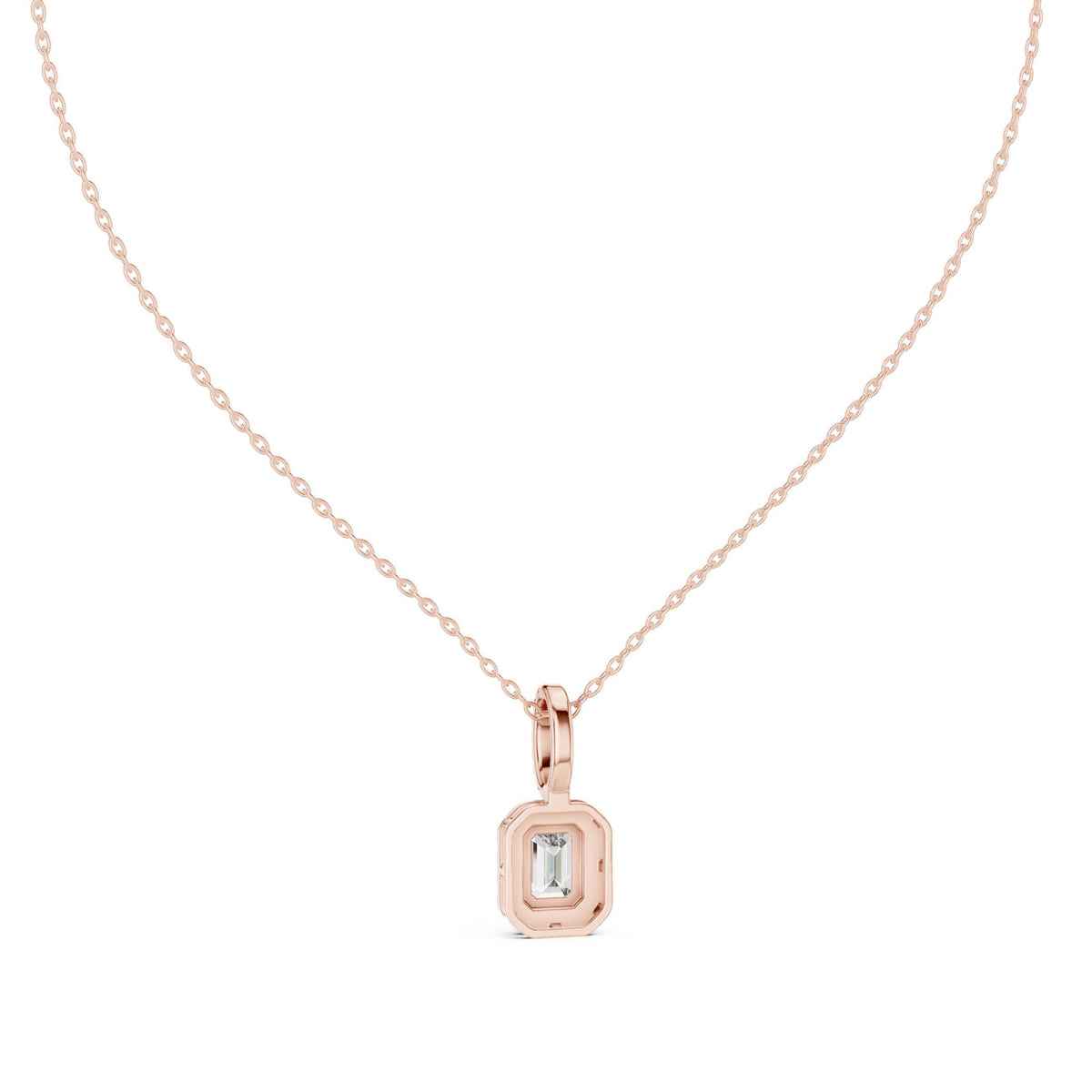 Emerald-Cut Moissanite Halo Pendant Necklace – 925 Sterling Silver, 18K Gold Vermeil