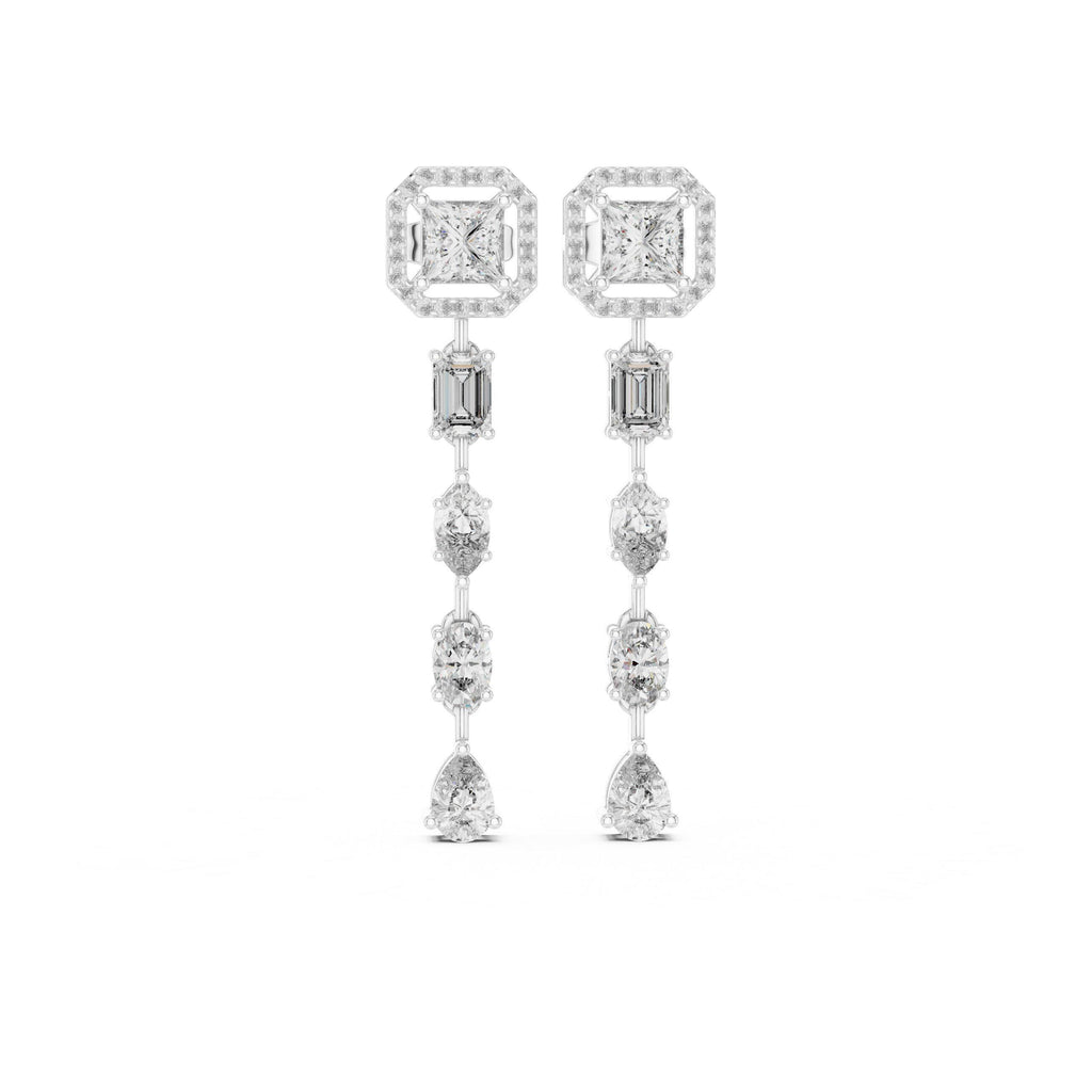 Princess Halo Moissanite Linear Drop Earrings – 925 Sterling Silver, 18K Rose Gold Vermeil