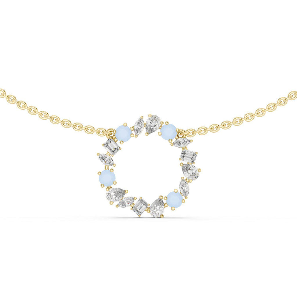 Mixed-Cut Moissanite Open-Circle Necklace – 925 Sterling Silver, 18K Gold Vermeil