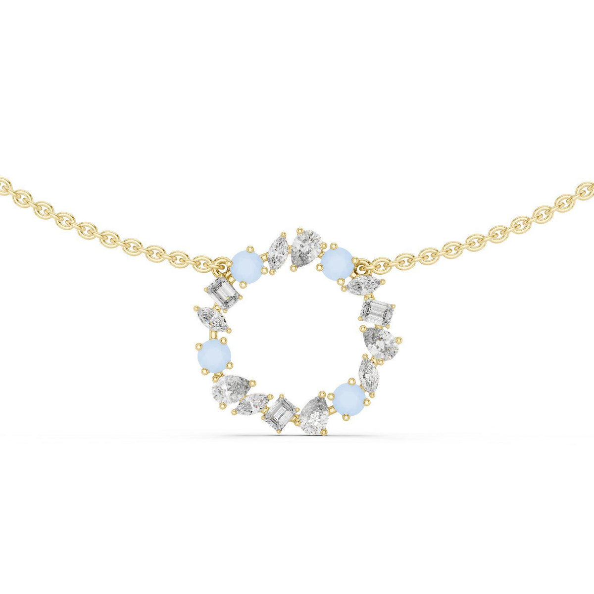 Mixed-Cut Moissanite Open-Circle Necklace – 925 Sterling Silver, 18K Gold Vermeil