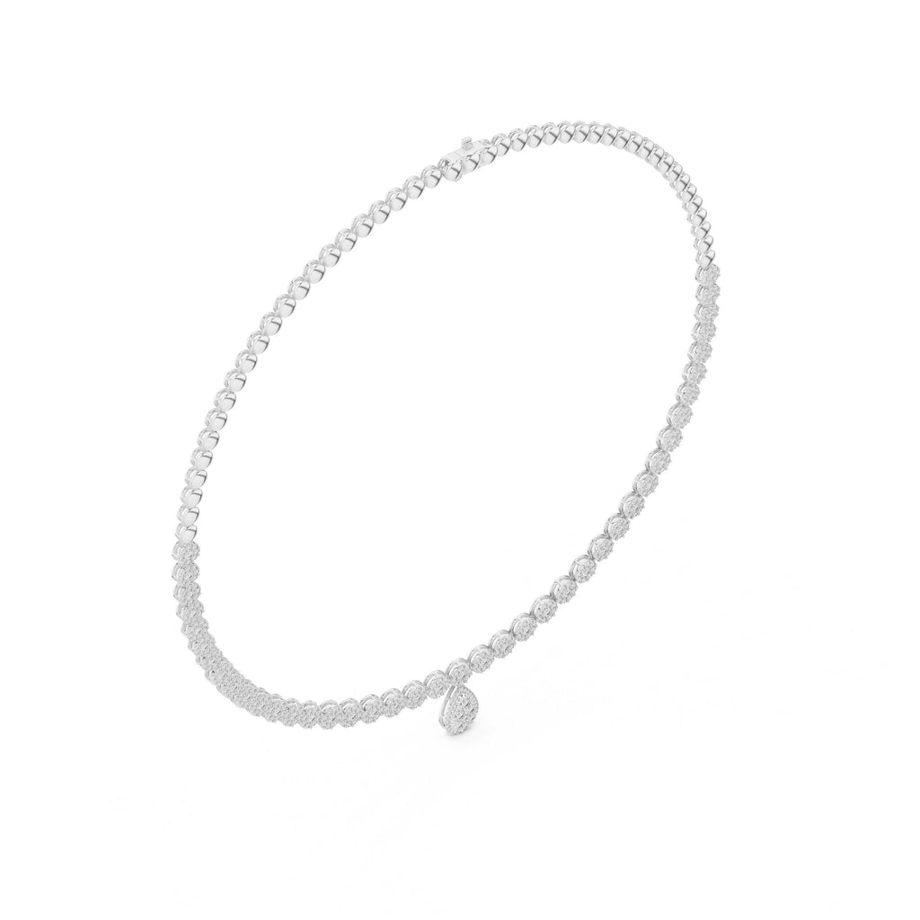 Pear Halo Moissanite Drop Tennis Necklace – 925 Sterling Silver, 18K Gold Vermeil