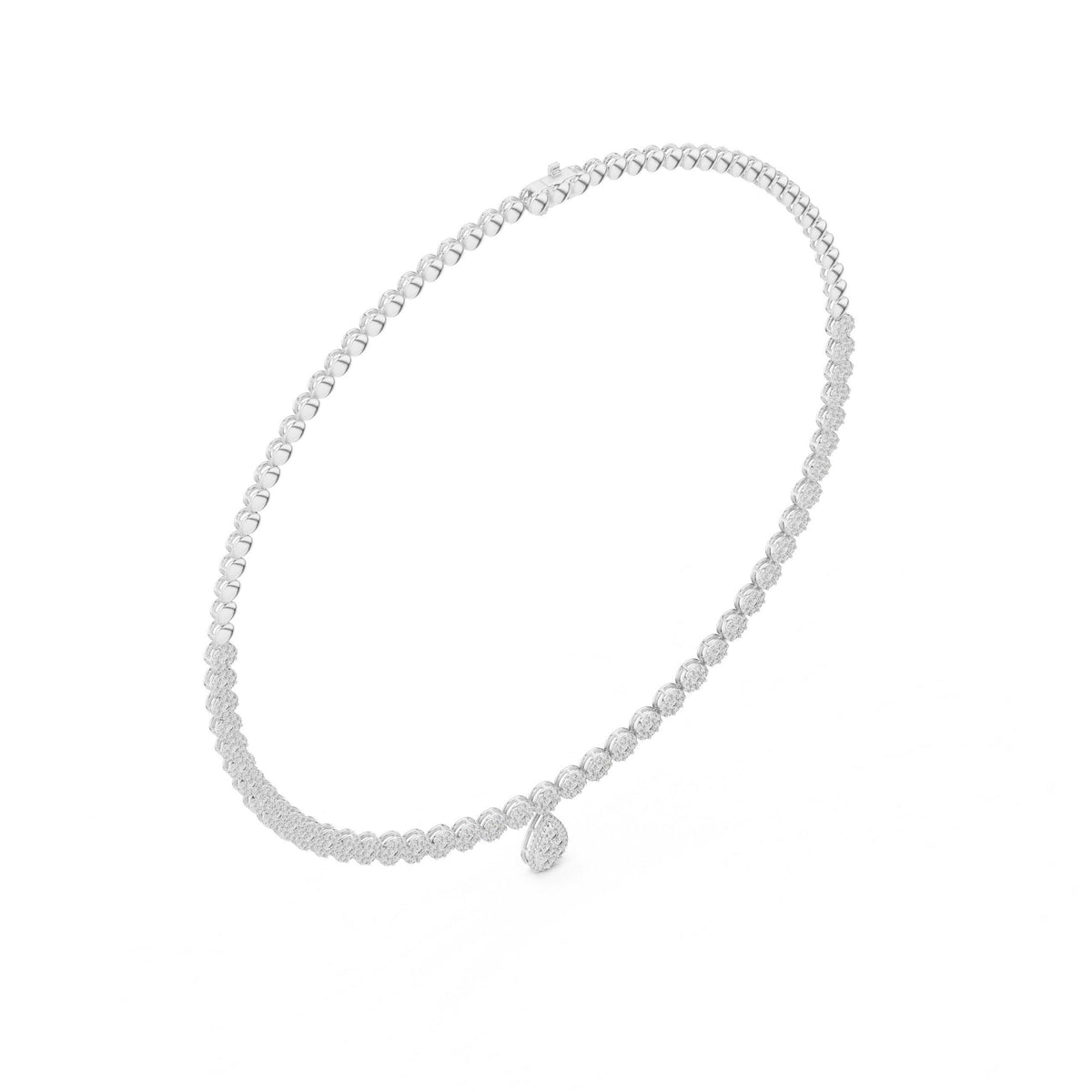 Pear Halo Moissanite Drop Tennis Necklace – 925 Sterling Silver, 18K Gold Vermeil