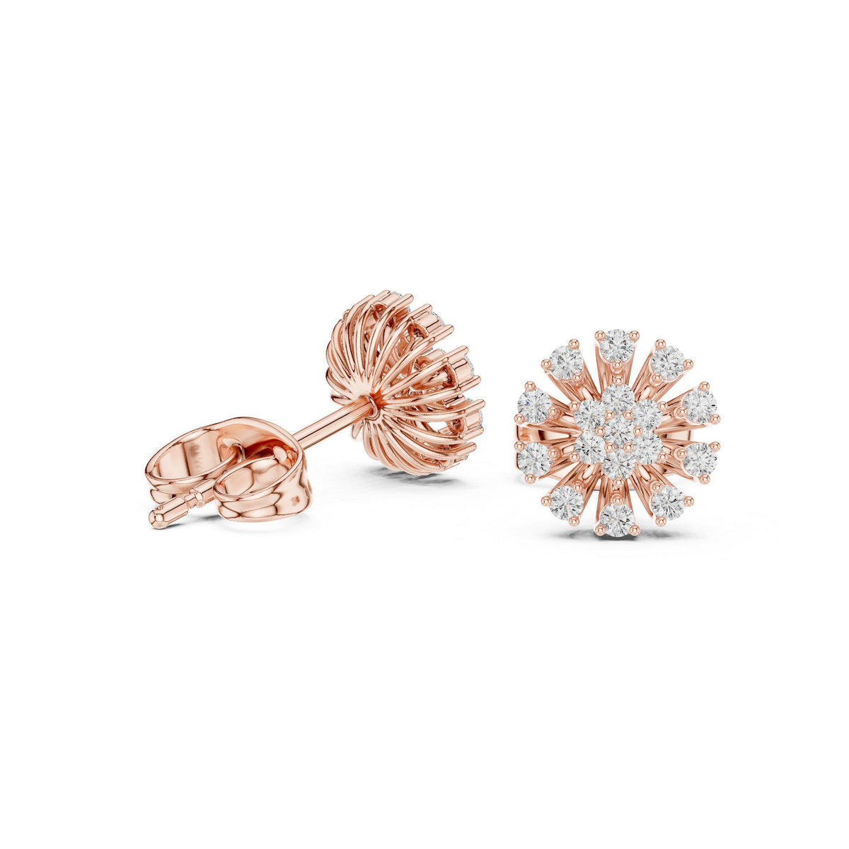 Moissanite Pavé Daisy Stud Earrings – 925 Sterling Silver, 18K Gold Vermeil