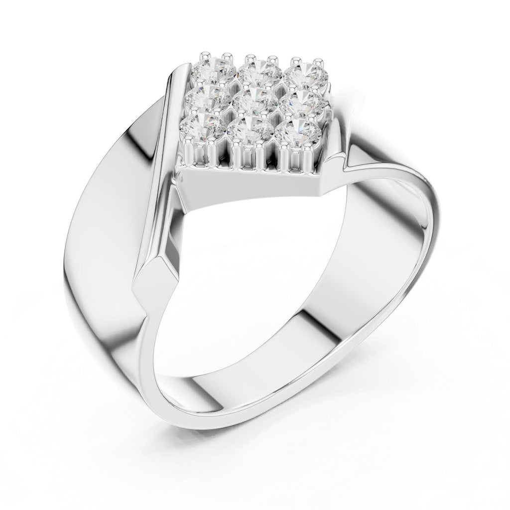 Men's Twisted Bypass Ring with Square Pavé Cluster – 925 Sterling Silver, 18K Gold Vermeil