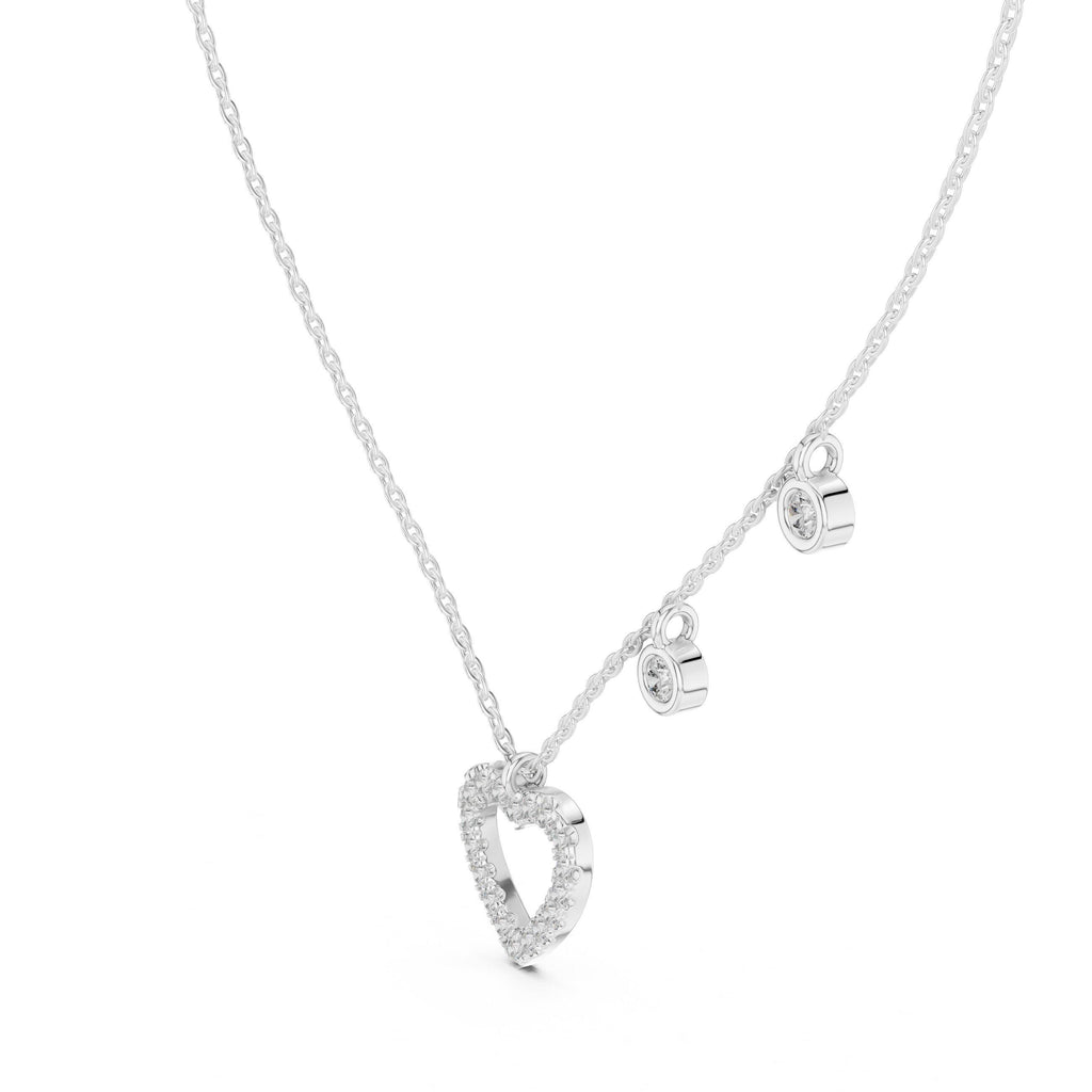 Moissanite Pavé Open Heart Charm Necklace – 925 Sterling Silver, 18K Gold Vermeil