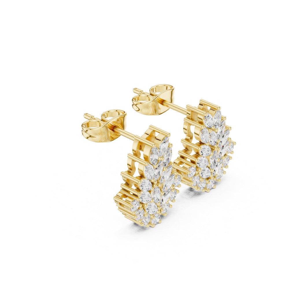 Marquise Moissanite Leaf Cluster Stud Earrings – 925 Sterling Silver, 18K Gold Vermeil