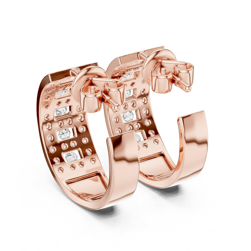 Moissanite Pavé Wide Half-Hoop Earrings – 925 Sterling Silver, 18K Gold Vermeil