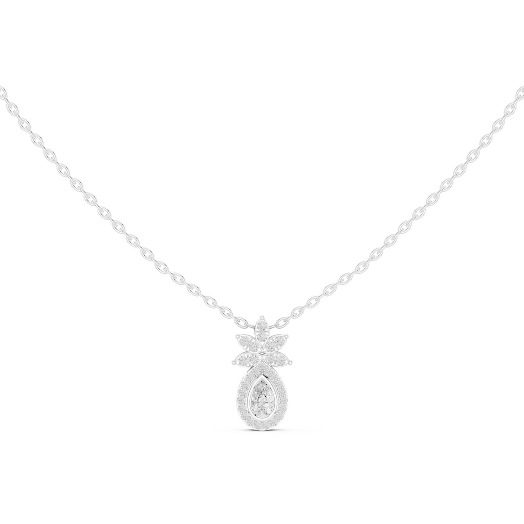 Pear Moissanite Halo Pendant with Marquise Crown – 925 Sterling Silver, 18K Gold Vermeil