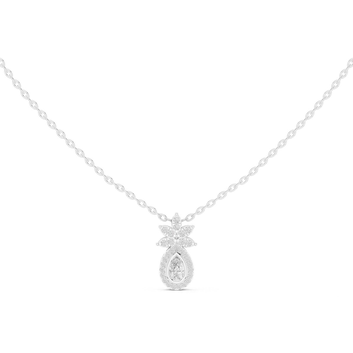 Pear Moissanite Halo Pendant with Marquise Crown – 925 Sterling Silver, 18K Gold Vermeil