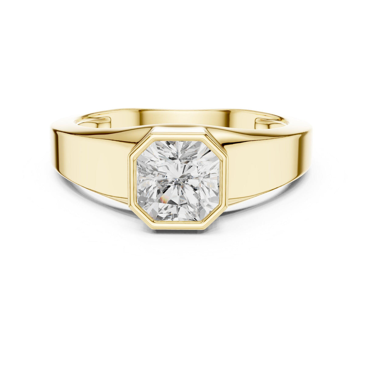 Men's Bezel-Set Moissanite Solitaire Ring – 925 Sterling Silver, 18K Gold Vermeil