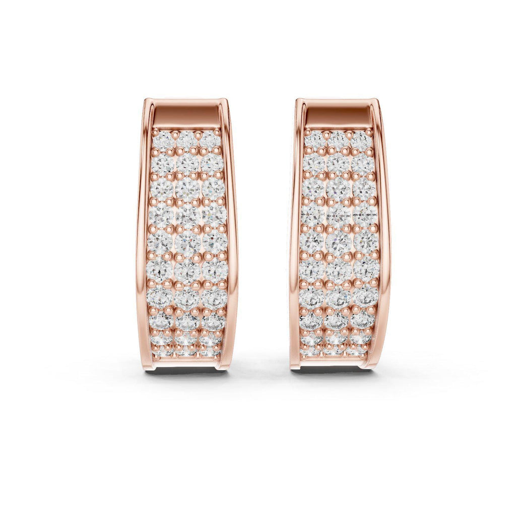 Moissanite Pavé Three-Row Huggie Hoop Earrings – 925 Sterling Silver, 18K Gold Vermeil