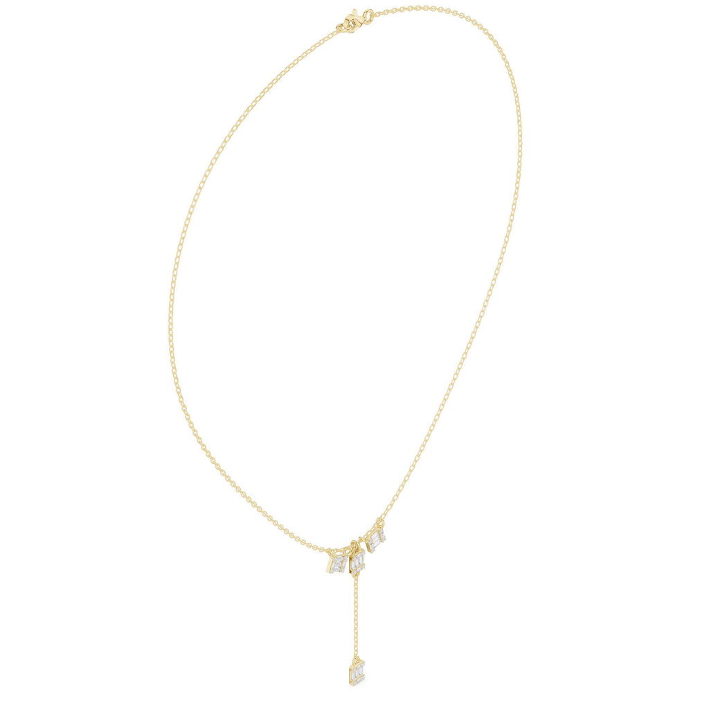 Baguette Moissanite Lariat Necklace – 925 Sterling Silver, 18K Gold Vermeil