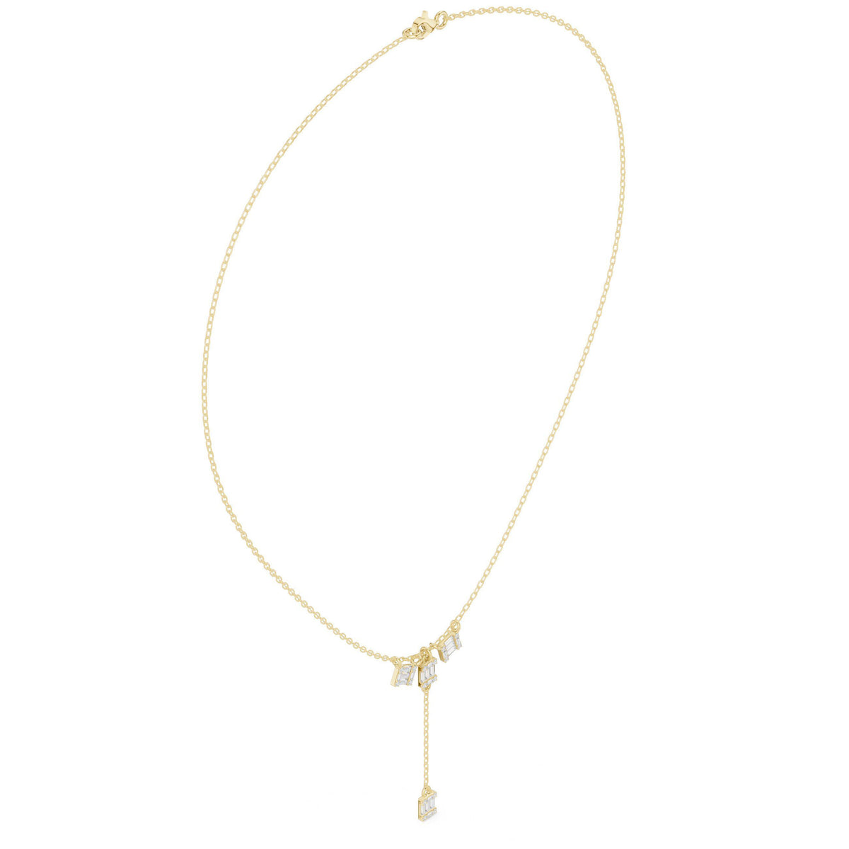 Baguette Moissanite Lariat Necklace – 925 Sterling Silver, 18K Gold Vermeil