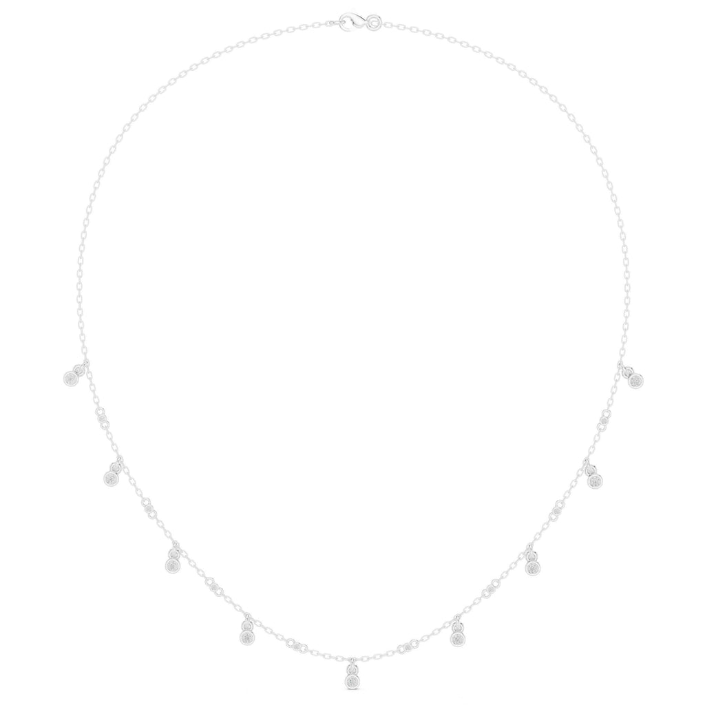 Round Moissanite Dewdrop Station Necklace – 925 Sterling Silver, 18K Gold Vermeil