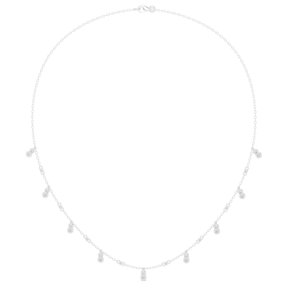 Round Moissanite Dewdrop Station Necklace – 925 Sterling Silver, 18K Gold Vermeil