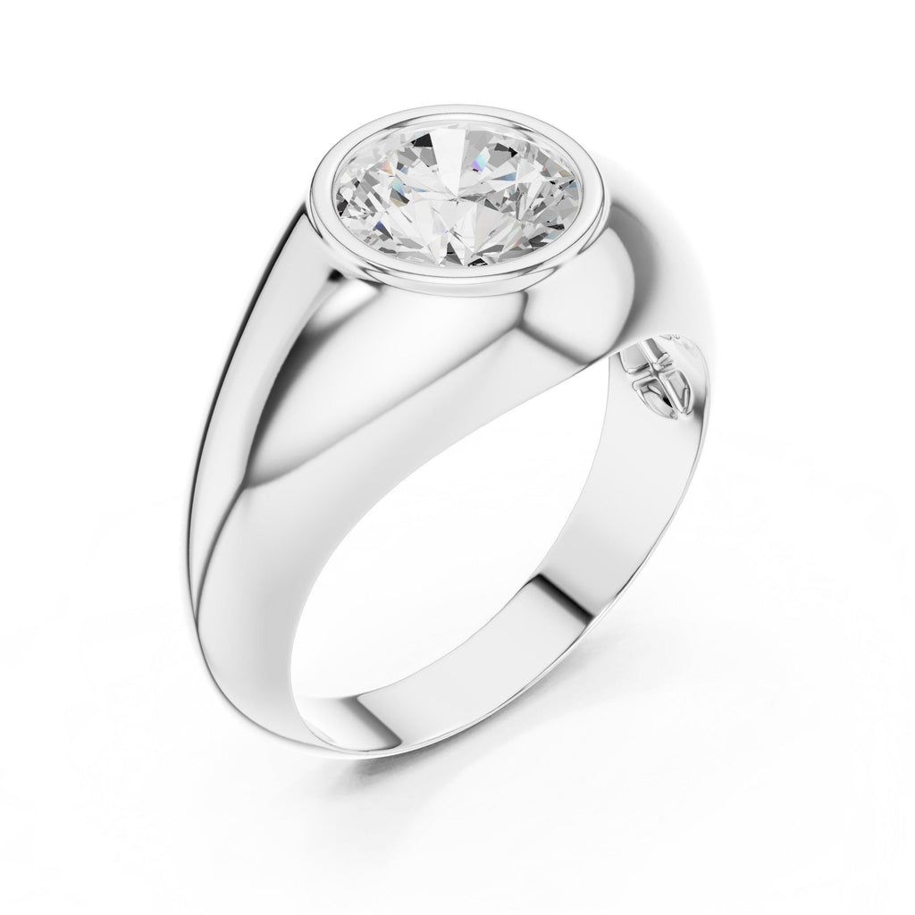 Men's Round Bezel-Set Moissanite Signet Ring – 925 Sterling Silver, 18K Gold Vermeil