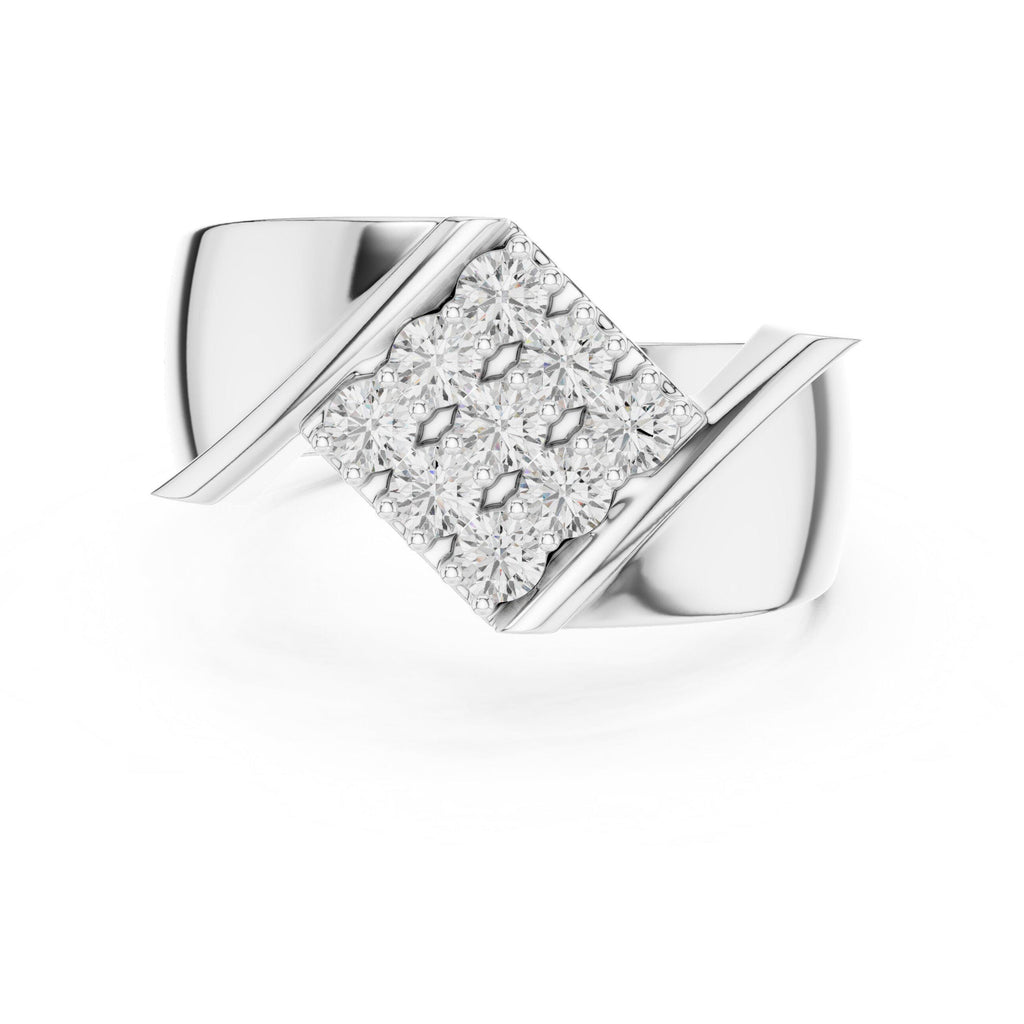 Men's Twisted Bypass Ring with Square Pavé Cluster – 925 Sterling Silver, 18K Gold Vermeil