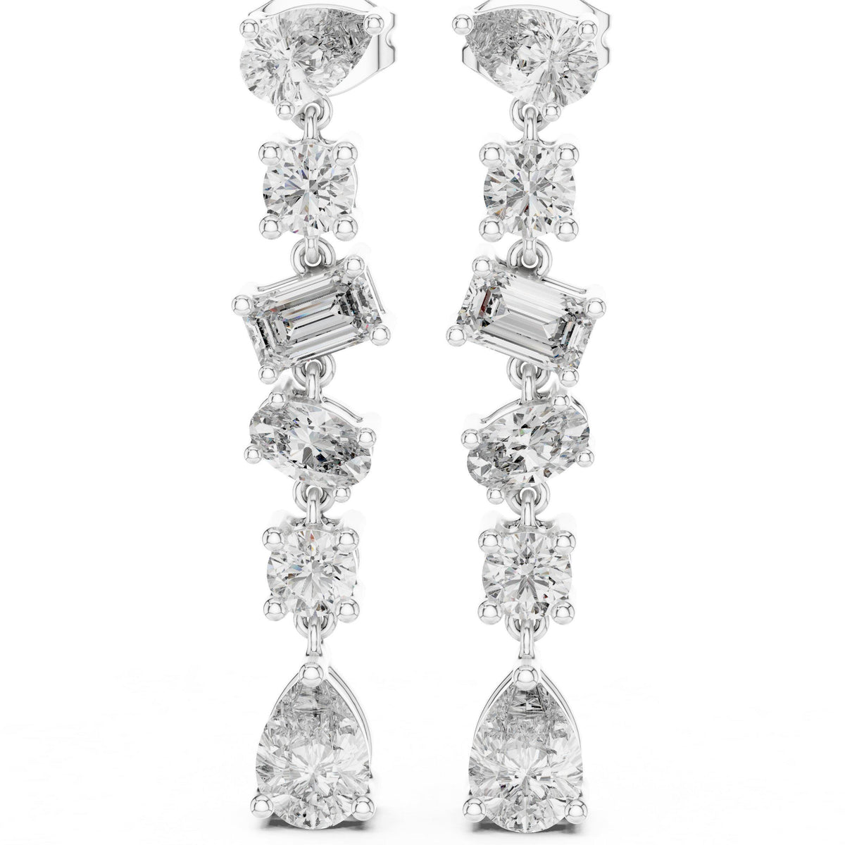 Mixed-Cut Moissanite Linear Drop Earrings – 925 Sterling Silver, 18K Gold Vermeil